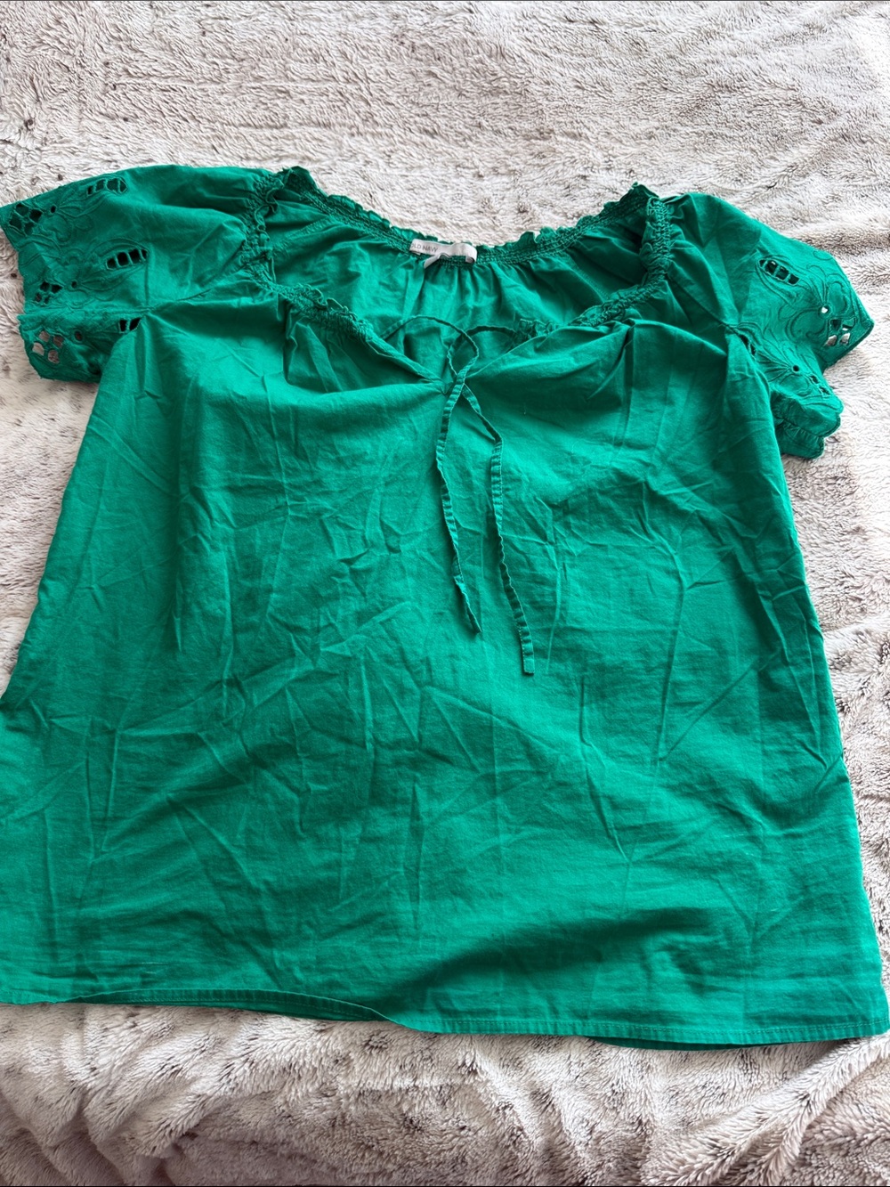 Old Navy Emerald Green Eyelet-Sleeve Peasant Top m